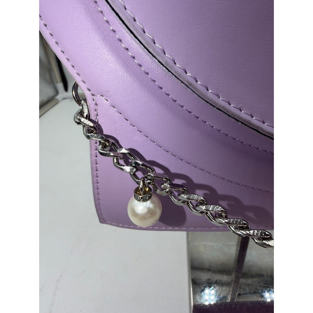 MG Purple Circular Handle Handbag with Pearl Chain Detail Lilac Evening Bag - Picture 3 of 11